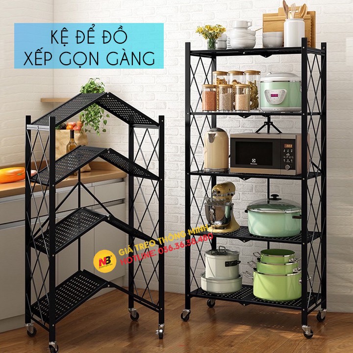 Kệ Sắt Để Đồ Gấp Gọn Đa Năng 3 - 4 Tầng - Kệ Để Đồ Có Bánh Xe Di Chuyển - Hàng Nhập Khẩu [ Rẻ Hơn Vando ]