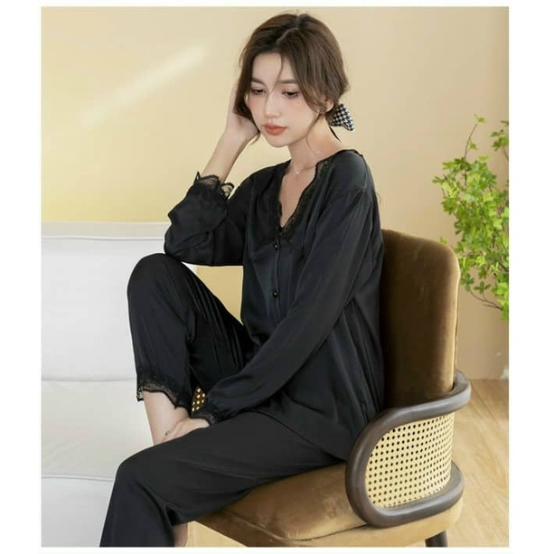 Mã 209 - Bộ ngủ lụa dài pijama cao cấp hàng quảng châu - đồ mặc nhà đơn giản
