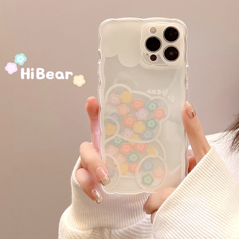 (SIÊU RẺ) Ốp lưng iphone gấu nhiều bông hoa bên trong 7plus/8/8plus/x/xr/xs/11/12/13/pro/max/plus/promax