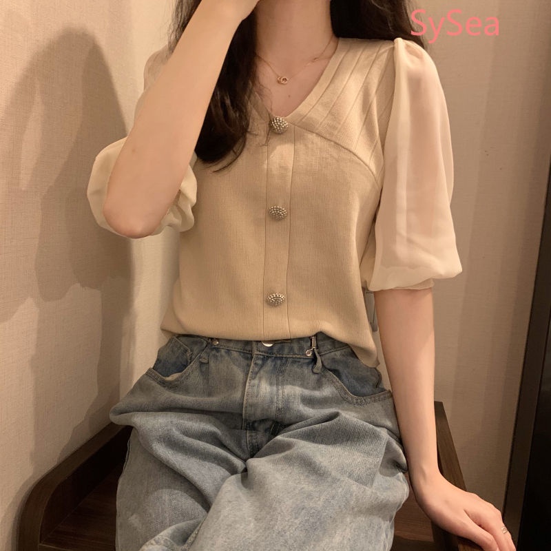 Áo Dệt Kim Phối Ren Thời Trang Mùa Hè Pháp Cho Nữ