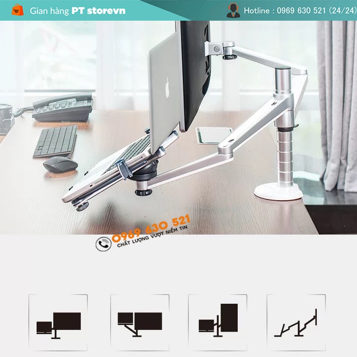 Giá Treo Màn Hình  24 - 27 Inch- Hợp Kim Nhôm Cao Cấp - Kèm Tay Treo Đỡ Laptop 10 - 15.6 Inch -  Model OA-7X