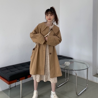 37498  Doll collar single-breasted style length trench cardigan coat  +Polka dot long sleeve dress