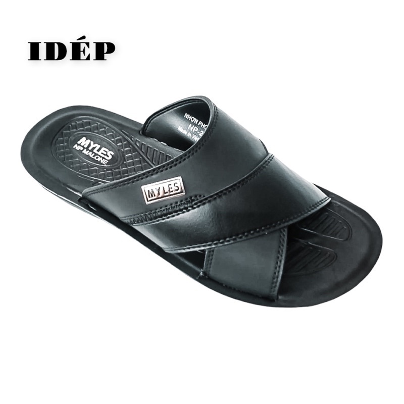 Dép da nam quai chéo cao cấp đế PU đúc nguyên khối Maipy-DL189