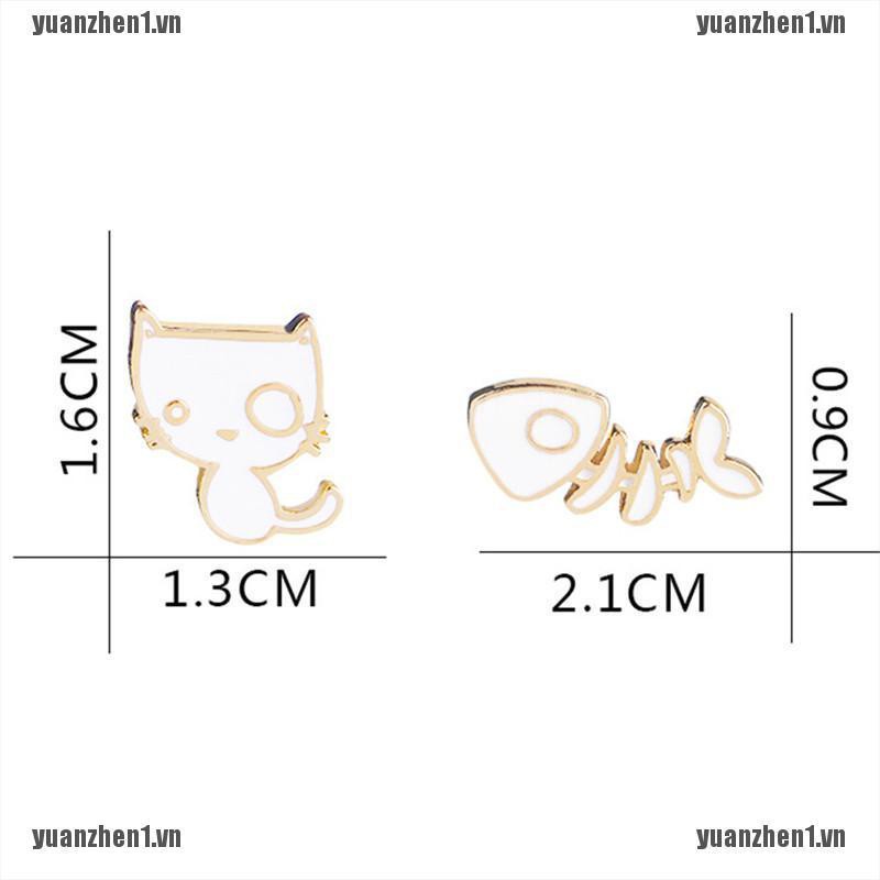 [YUANZHEN1] Set 2 Ghim Cài Áo Khoác Denim Hình Xương Cá Mèo Dễ Thương DIY