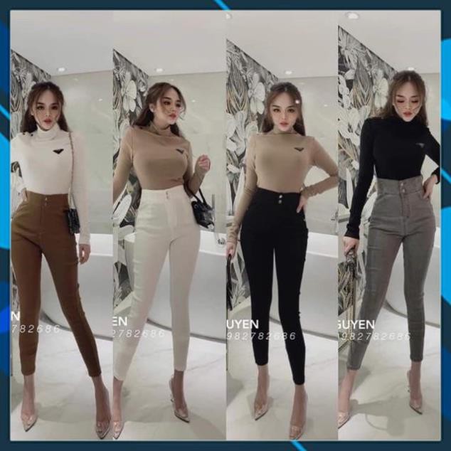 Quần bò giấy 2 khuy dáng ôm cạp cao siêu tôn dáng thời trang Banamo Fashion quần bò giấy 765