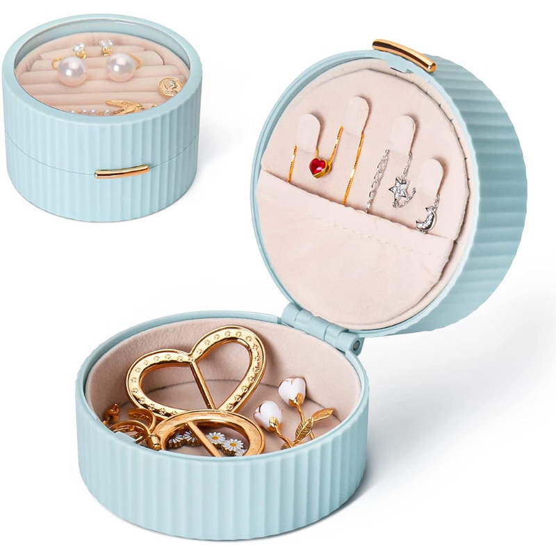 Hộp Đựng Trang Sức Hai Ngăn Hình Tròn Màu Trắng