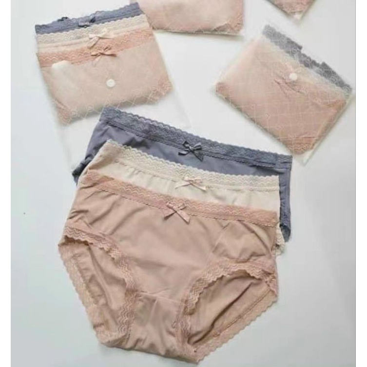 Set 3  Quần Lót Đúc Su Viền Ren Phối Nơ kèm Túi Bấm Khuy