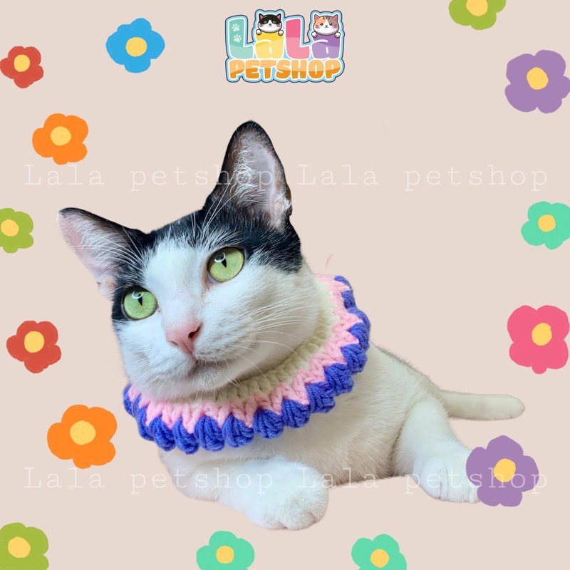 Vòng Cổ, Dây Cổ Bằng Len Cho Chó Mèo Họa Tiết Hoa Tulip Tím Hồng - LaLa Pet Shop
