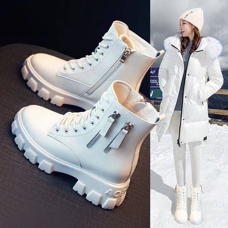 Giày Boot Martin Cổ Cao Lót Lông Cừu Phong Cách Hàn Quốc Thời Trang Thu Đông Mới