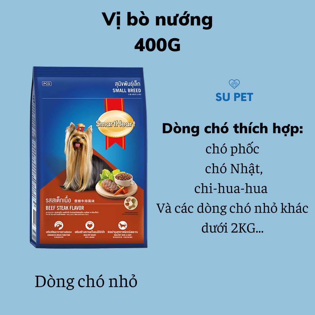 [Mã PET50K giảm Giảm 10% - Tối đa 50K đơn từ 250K] Thức ăn cho mọi giống chó vị bò nướng Smartheart 400G