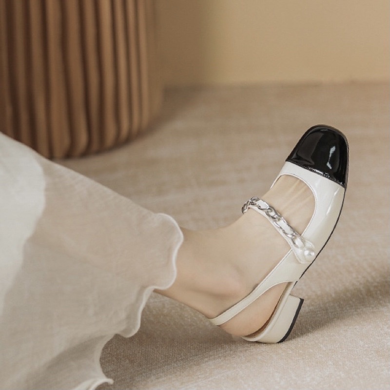 Giày hở gót da bóng 999-101 QCCC đế 3.5cm [ Wood shoes ]