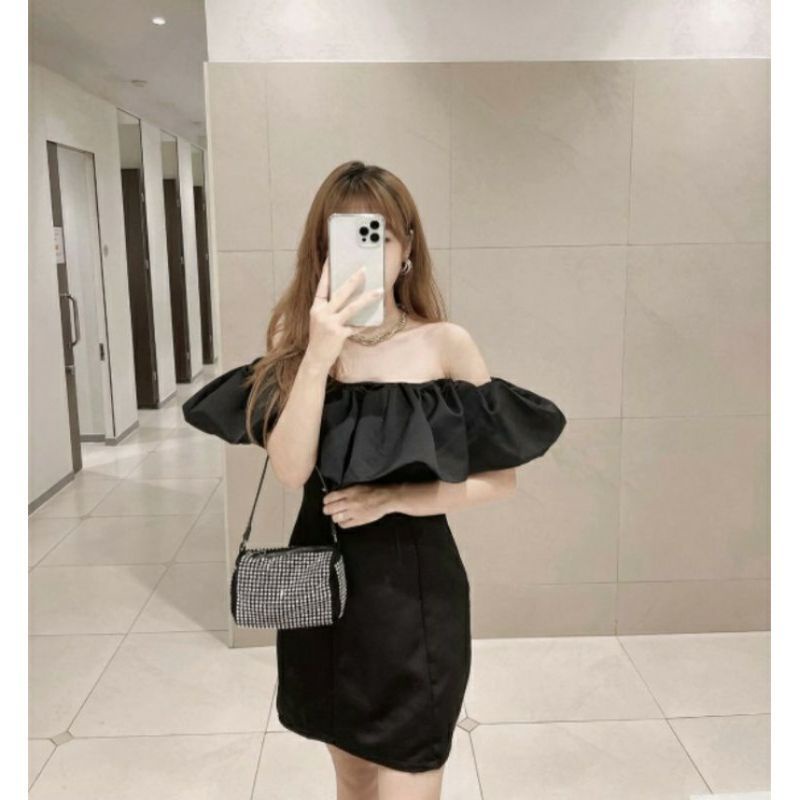 Đầm trễ vai xanh mint