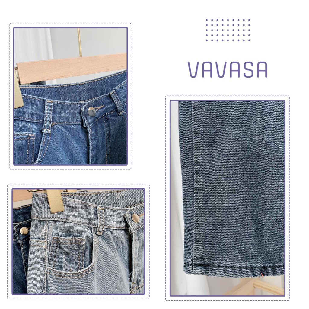 Quần jean nữ lưng cao ống rộng suông đứng quần bò nữ VAVASA QJ01