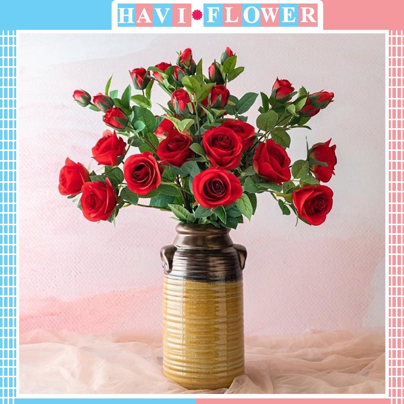 Hoa giả - Hoa Hồng nụ cao Havi 2 bông 1 nụ giống thật trang trí bền, đẹp