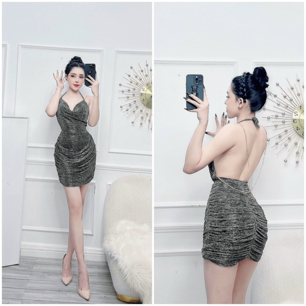 (Free ship) Mẫu Thiết Kế Cho Các Nàng Tự Tin Khoe Body-- Mẫu Đầm Xốp Dập Ly Hở Lưng Siêu Xinh UP HHP Fashion
