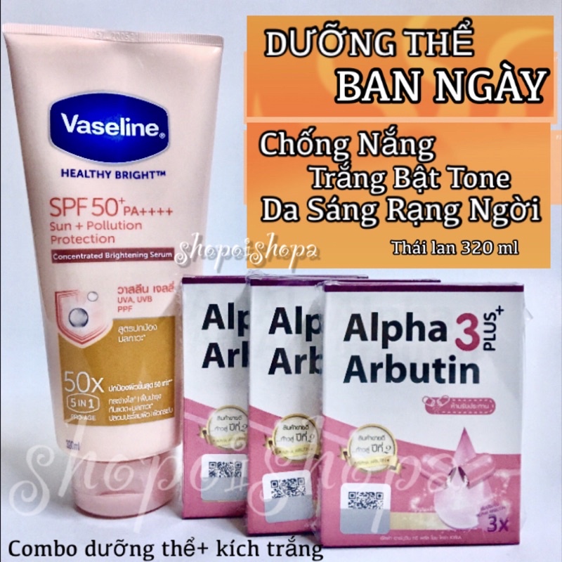 🌼Combo Dưỡng thể Vaseline 50x + Kích trắng Alpha Arbutin hộp vỉ  10 v Thái lan | BigBuy360 - bigbuy360.vn