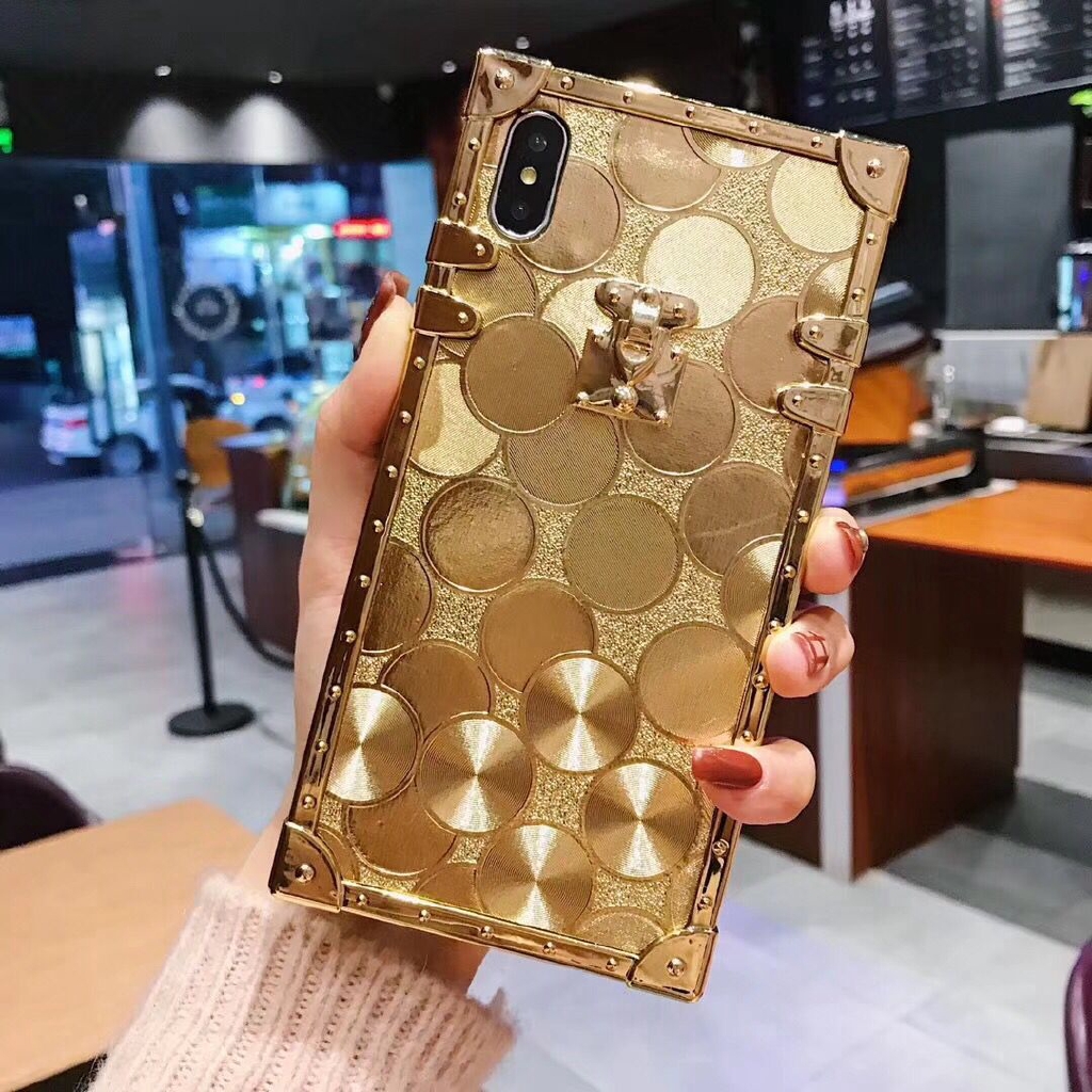 vỏ điện thoại iPhone 12 Mini 11 Pro MAX Gold Casing Square Glitter Phone Case