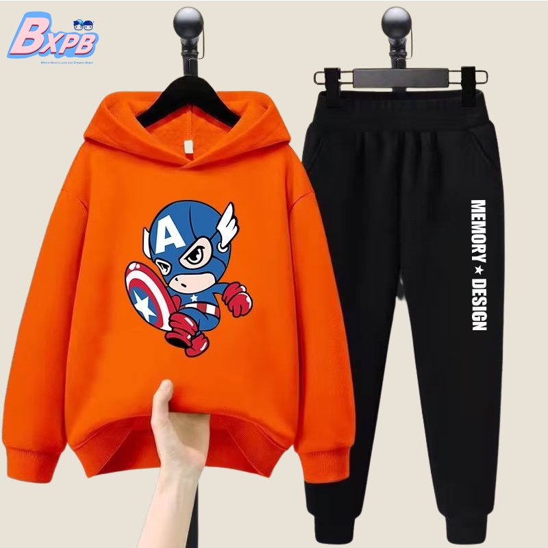 Set áo hoodie và quần dài BXPB dáng rộng in họa tiết Superman 3 hoạt hình cá tính dành cho bé trai