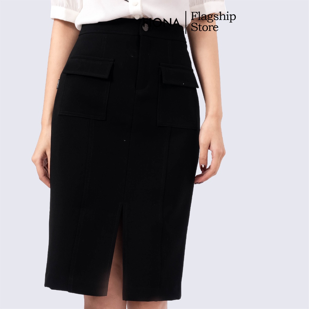 Chân váy bút chì FIONA, chân váy công sở xẻ trước phối túi màu đen F251426