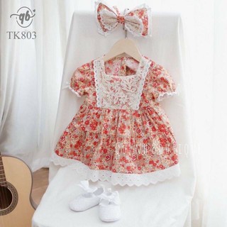 Váy đỏ ren kèm tuban bé gái