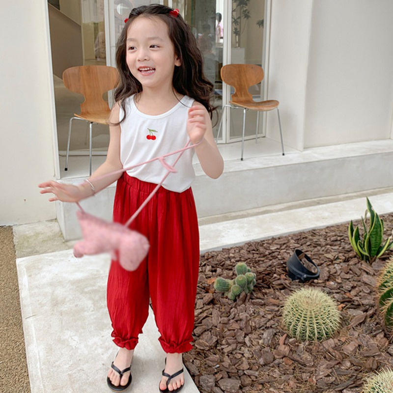 Áo Hai Dây Thêu Hình Cherry Dễ Thương Phong Cách Hàn Quốc Thời Trang Mùa Hè Cho Bé Gái