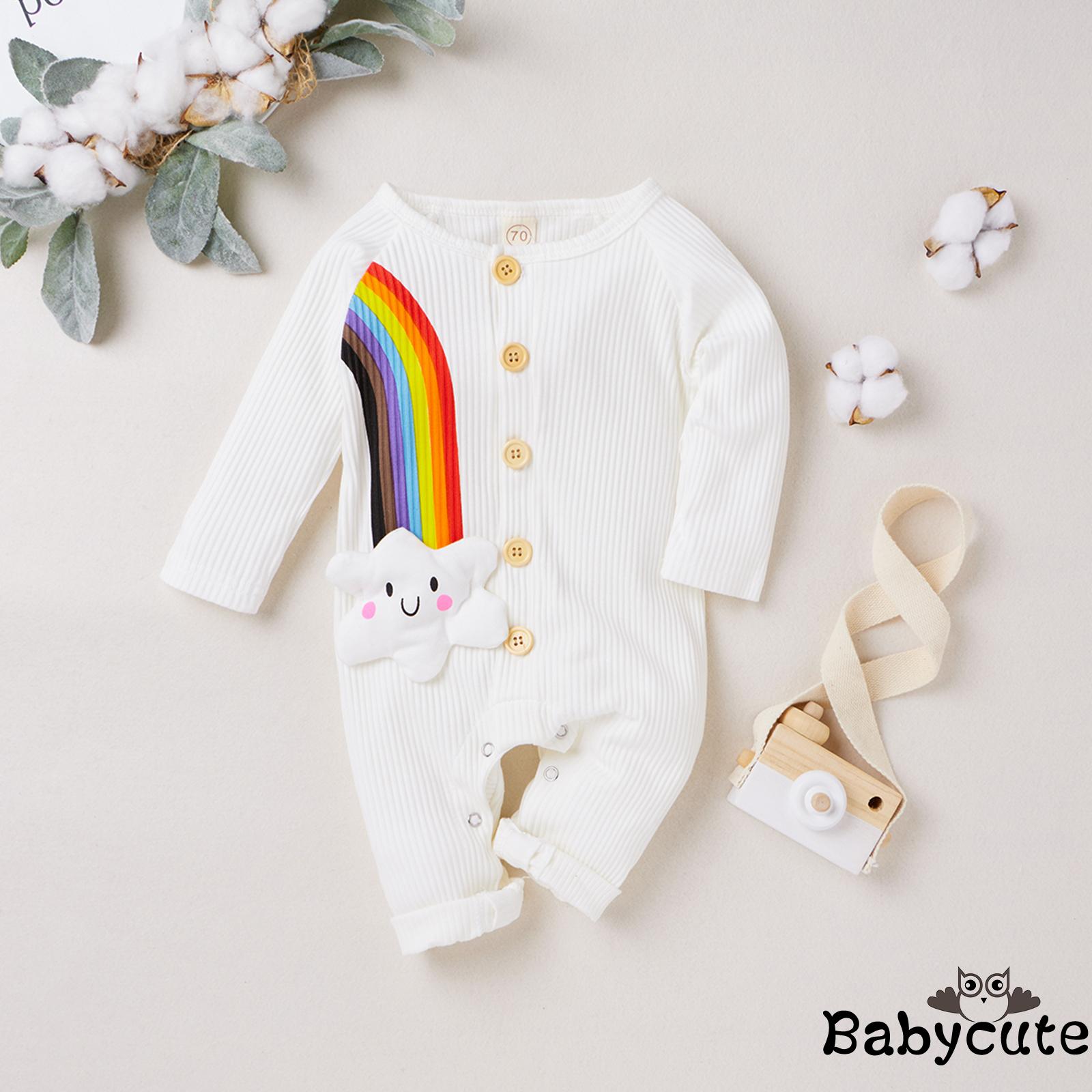 B-BChildren´s Romper Newborn Baby´s Rainbow Cloud Suit Round Neck Long Sleeve One-piece Garment