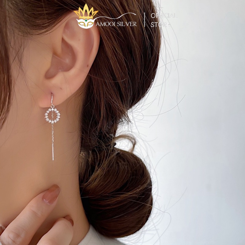 Bông Tai Bạc S925 Mẫu Móc Cài Hình Tròn Dáng Tua Rua - Amooi Silver AB25