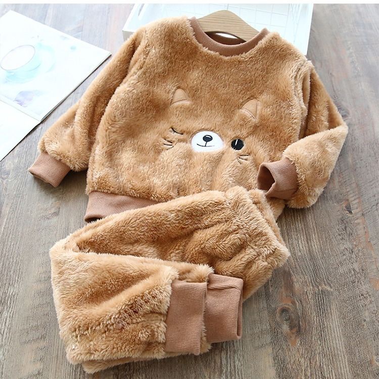 Bộ đồ ngủ bằng vải flannel dày kiểu mới cho bé