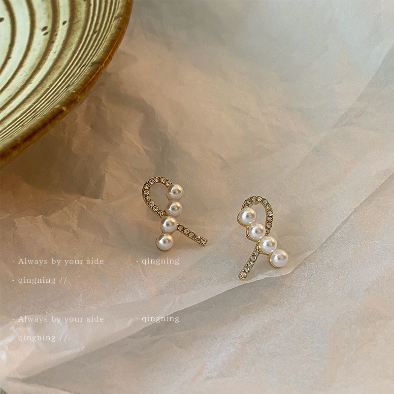 DREJEW Khuyên tai bạc 925 đính ngọc trai kim cương giả phong cách Hàn Quốc thời trang