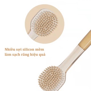 Rơ lưỡi cho bé silicon + bàn chải đánh răng cho trẻ sơ sinh đến 18 tháng, bộ tưa, cạo lưỡi vệ sinh cho bé