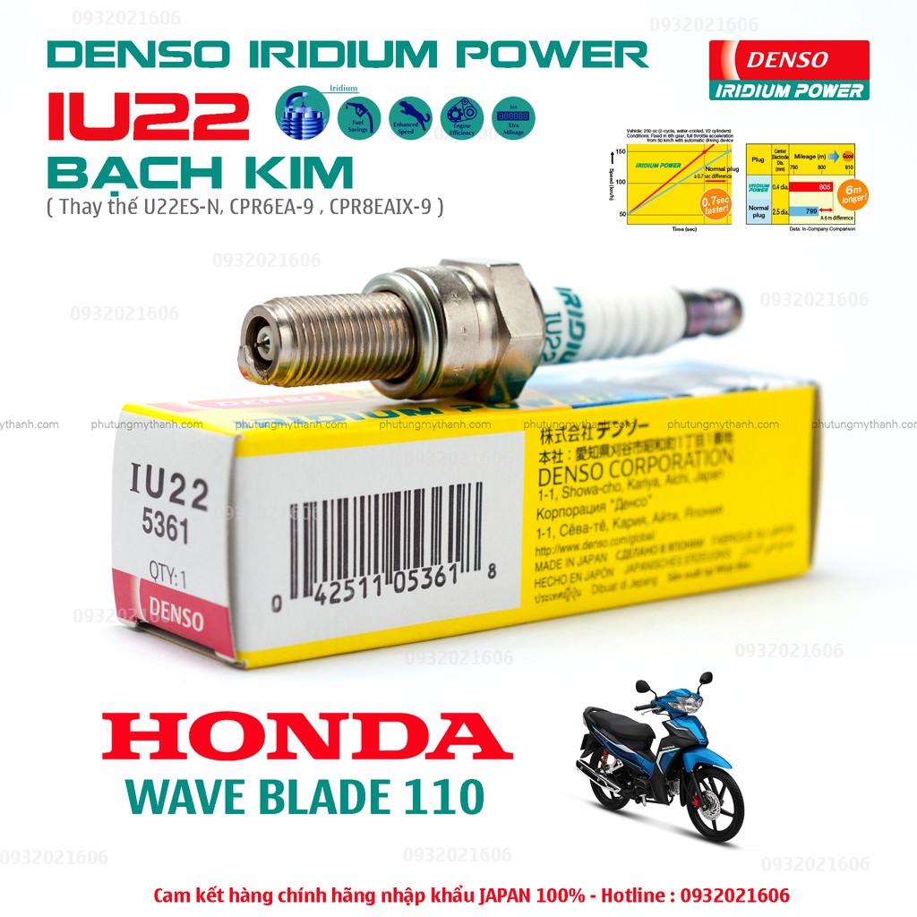 Bugi bạch kim xe Wave Blade 110 - Denso Iridium Power IU22