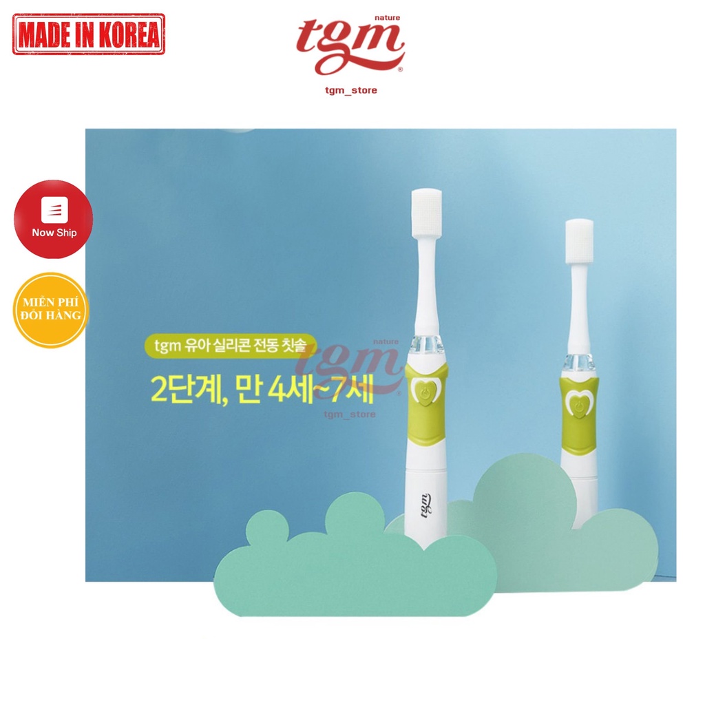 Bàn chải đánh răng điện+ hỗ trợ tưa lưỡi cho bé TGM Nature Made in KOREA