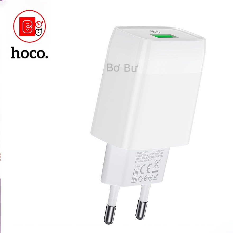 Củ Sạc NHANH 18W Hoco SIÊU BỀN C72Q 3.0QC Chính Hãng,Cốc sạc nhanh, nhập khẩu Đài Loan,v.v…- Bơ Bư