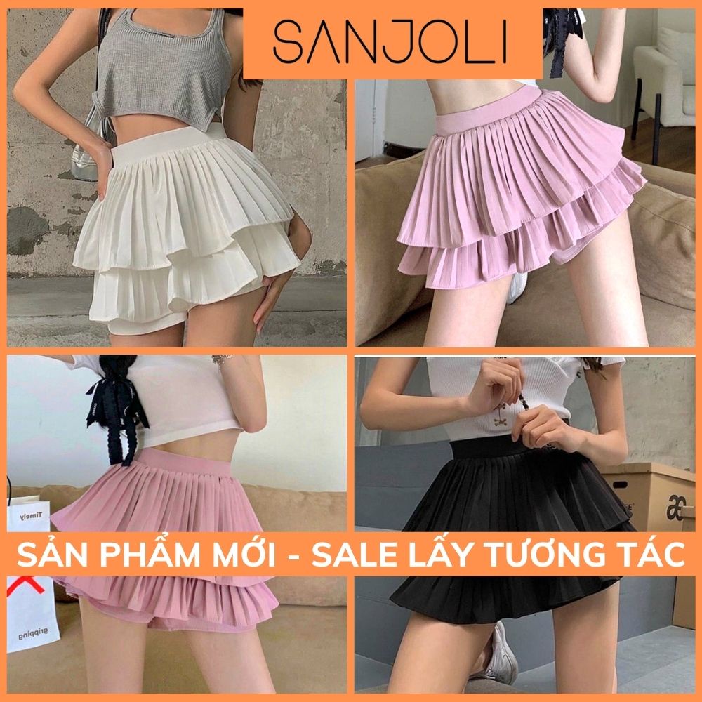 Chân Váy Xếp Ly SANJOLI Chân Váy Xoè Ngắn Tennis Hai Tầng Dáng Chữ A Hàn Quốc Cao Cấp Ulzzang Có Quần Trong CV009