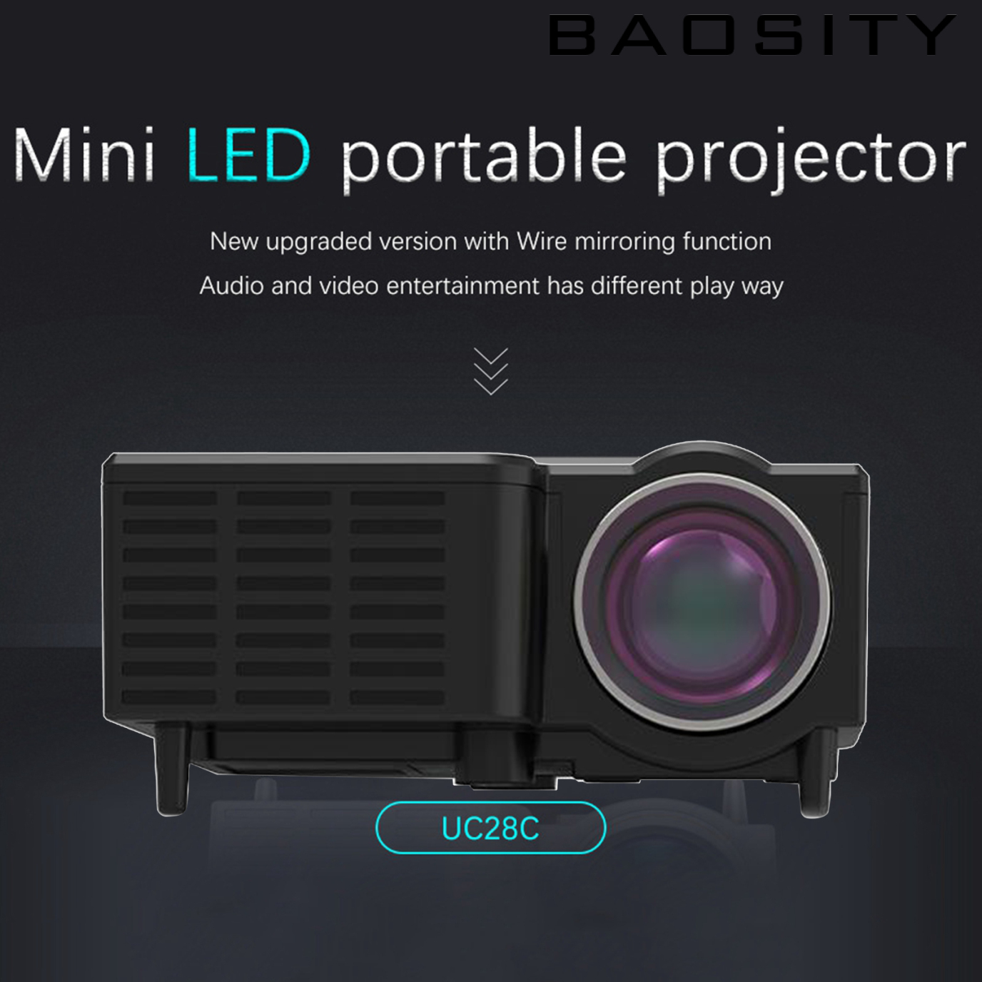 [BAOSITY]Native 1920X1080P Mini Portable Projector Wired for Home Office Outdoor Black