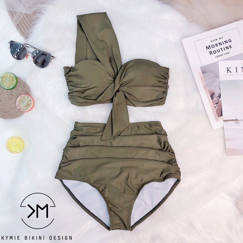 Đồ bơi thiết kế bikini cúp ngực lệch vai quần cạp cao | BigBuy360 - bigbuy360.vn