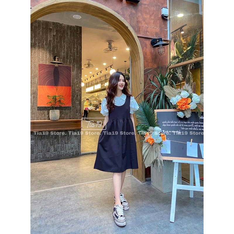Set yếm babydoll trắng đen Lolita SP000012  ( Ảnh thật Tia19 chụp)