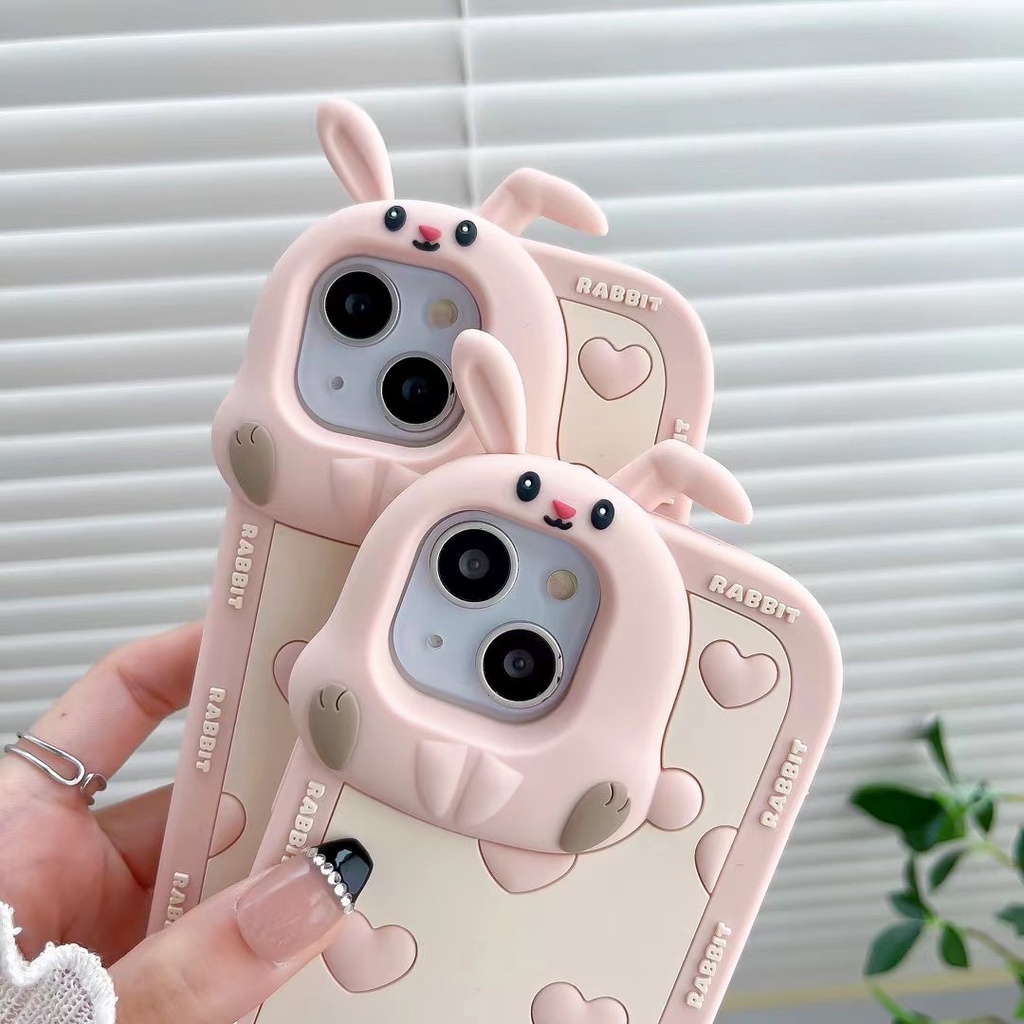 Ốp Điện Thoại silicone Mềm Hình Thỏ 3d Có Vòng Đeo Tay Cho iphone 15 15 pro 15 promax14 pro max 13 promax 12 promax 11