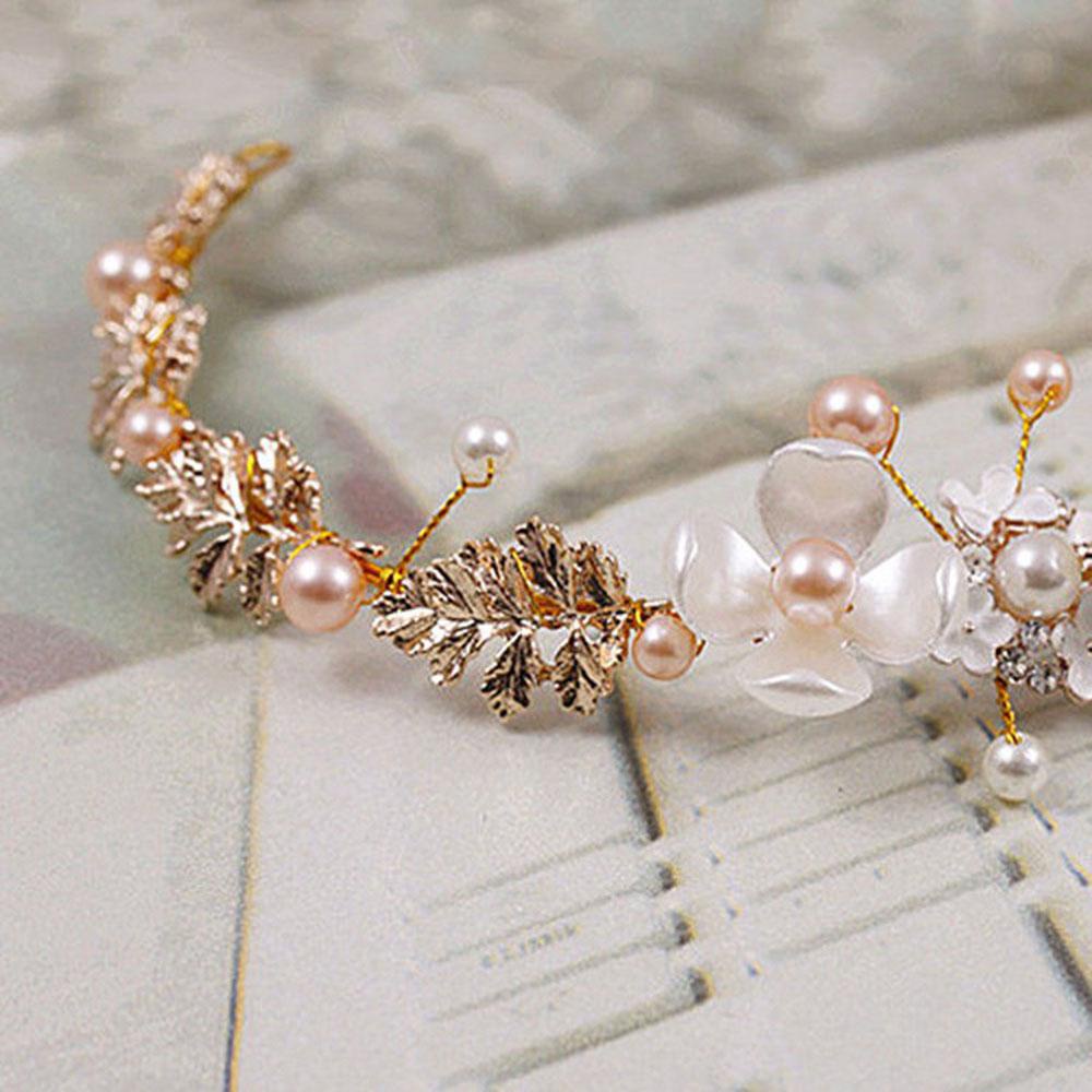 Qqmall Vương Miện Cô Dâu Lộng Lẫy Có Dây Đẹp|Bó Hoa Cưới Giả Ngọc Trai|Băng Đô Cài Tóc Phong Cách Vintage