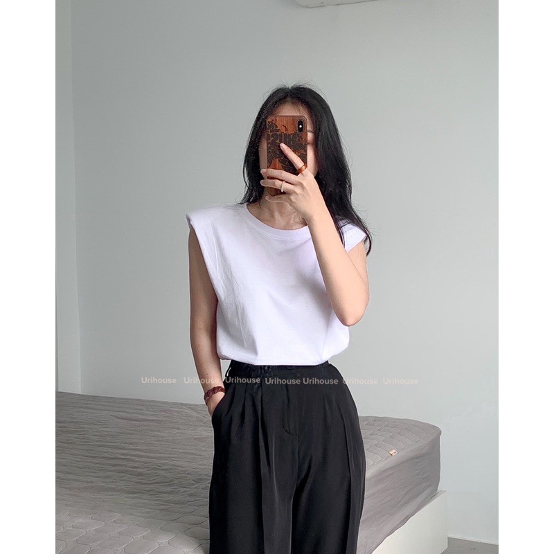 Urihouse - Quần tây ống rộng suông vải mềm rũ màu đen