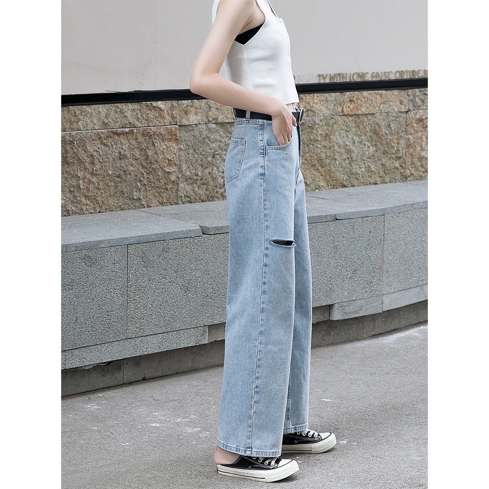 Quần Jean Nữ Baggy Dáng Suông Ống Rộng  Cạp Cao Trên Rốn Cao Cấp