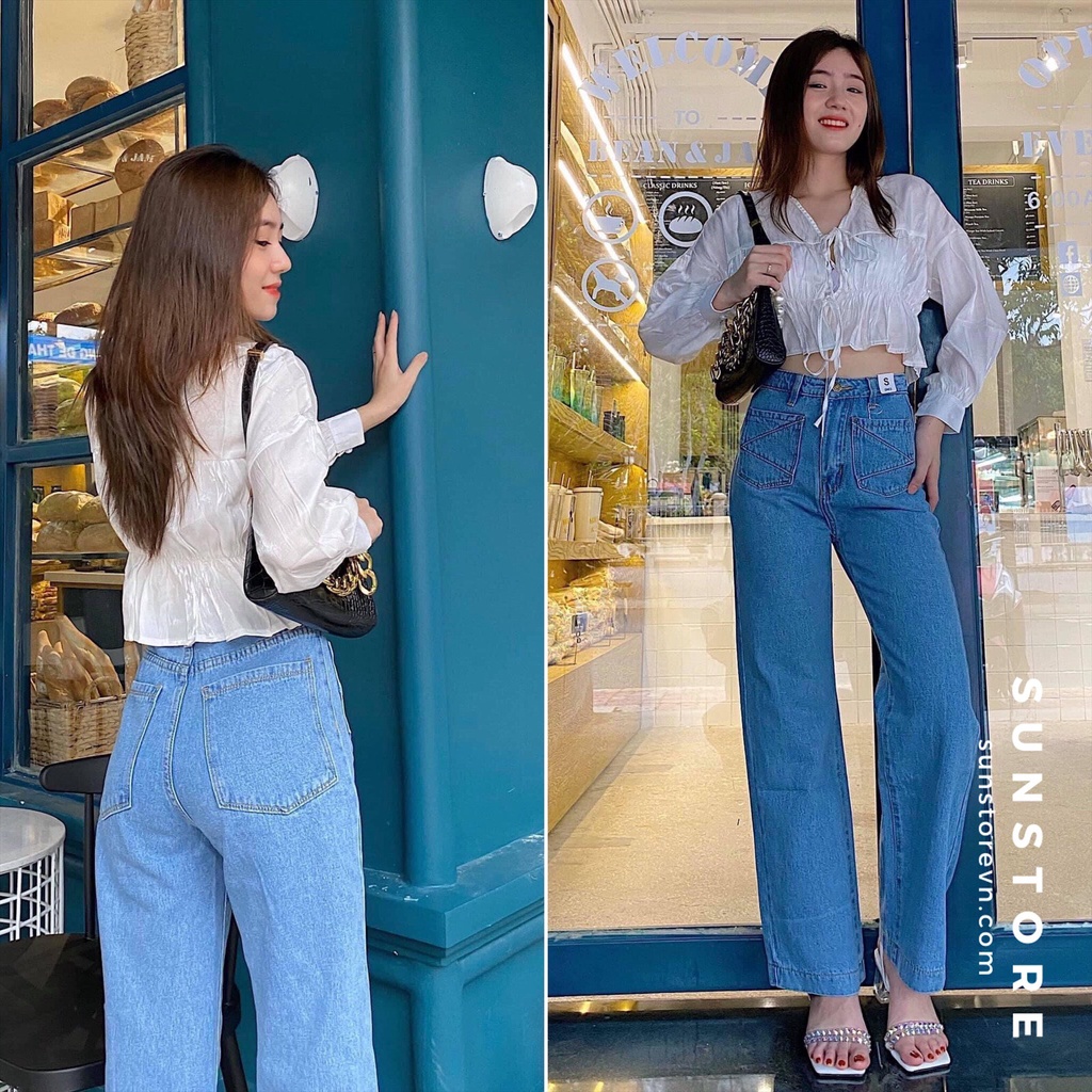Quần jeans culottes form suông dài 2 túi trước 2 màu đen và xanh denim Jeme Jeans