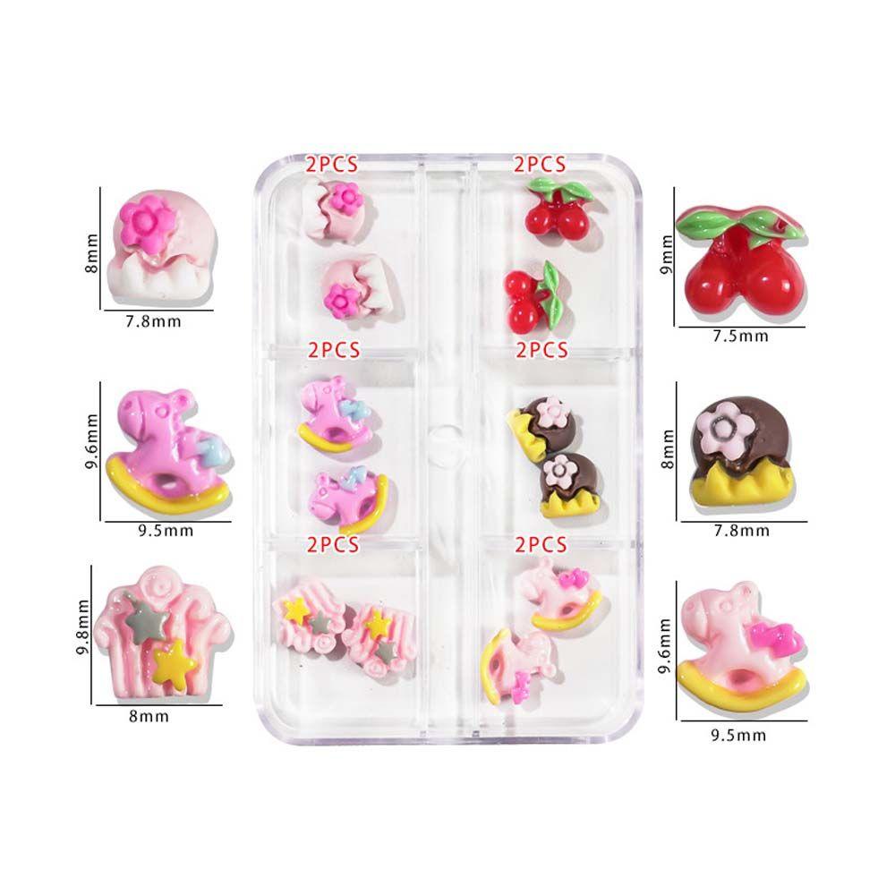 Set 12 Phụ Kiện Trang Trí Móng Tay 3D Nhiều Màu Sắc Xinh Xắn