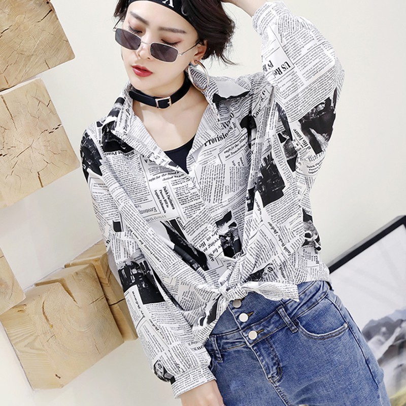 Áo sơ mi nữ tay dài in hình báo | BigBuy360 - bigbuy360.vn