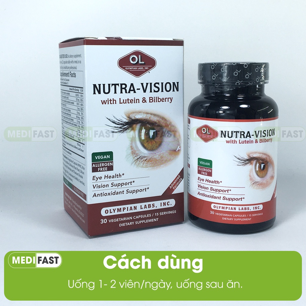 Nutra Vision viên sáng mắt Mỹ của Olympian Labs, nhập khẩu Lọ 30 viên có Lutein, vitamin A giảm cận viễn loạn thị