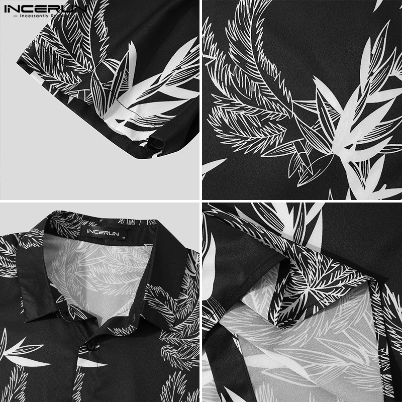 Áo sơ mi INCERUN tay ngắn cổ lật in họa tiết độc đáo thời trang trẻ trung cho nam