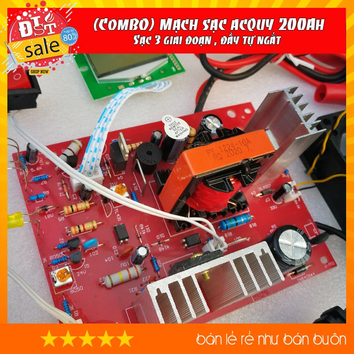 Mạch sạc acquy 12V / 24V 200Ah Sạc 3 Giai đoạn đầy tự ngắt, hiển thị màn hình LCD English