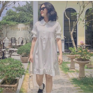 Váy babydoll cổ bèo đen + trắng