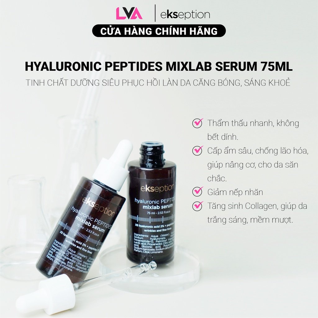 Tinh chất dưỡng siêu phục hồi làn da căng bóng, sáng khoẻ Ekseption Hyaluronic Peptides Mixlab Serum 75ml