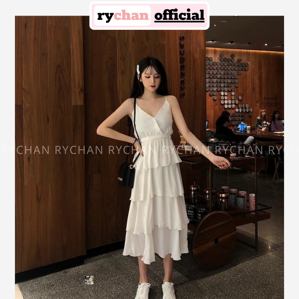 Đầm Maxi Trắng Đi Biển 4 Tầng Hai Dây - DX695